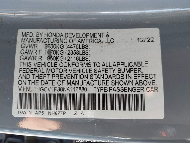 Honda Accord 1.5L I-4 DI, DOHC, VVT, TURBO, 192HP Front Wheel Drive - автомобили, коли, обяви за нови и употребявани 8